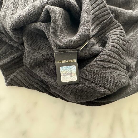 Just Cavalli Ribbed Rayon/Wool Black Sweater XL NWT $530 Oversized Crewneck - Picture 6 of 6